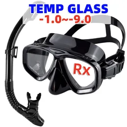 Optische Myopia Scuba Diving Maske Schnorchel Set Tempered Glasdry Top Swimming Googles kurzsichtige Linsen kurzsichtig 240410