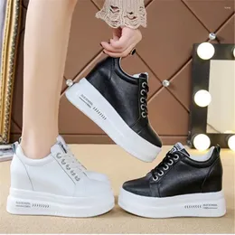 Casual Shoes Women Leather Platform Sneakers Spring Fashion Trainers 8CM High Heels Wedge Outdoor Sport White Black Eu 34-40