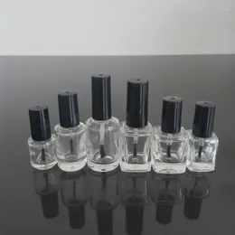 Förvaringsflaskor 5 ml 10 ml 15 ml tom nagellackflaska med borste inuti fyrkantig Clear Container Refillerbar F168