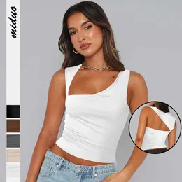 Kvinntankar Camis nyligen 2024 Sleless Summer Crop Top White Black Casual Basic T Shirt Hot Girl Cut Out Sexy Tank Top Camisole Y240420