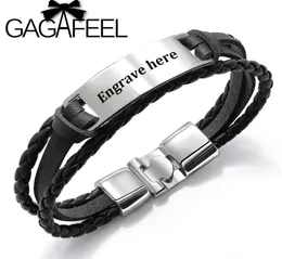 GAGAFEEL 4 Colors Custom Engrave Bangle For Men Punk Multilayer Bracelet Stainless Steel PU Leather Bangle Special Gift For Male266784502