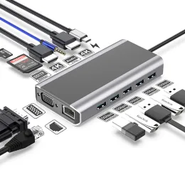 Stacje 14 w 1 USB C HUB 4K HD Wireless ładowarka Multiport Adapter z PD TYPEC Docking Station VGA RJ45 TF SD Reader dla MacBooka