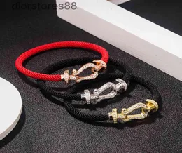 バングルブレスレットS925スターリングシルバーUSHAPED 8 shaped Horseshoe Backle Red Rope Women039S Micro Inlaid Diamond Benmingnian JE199149247222