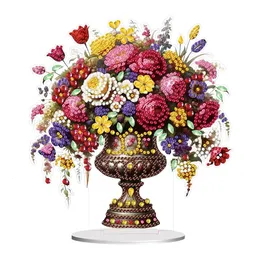Flower Bouquet Diamond Malowanie Ozdobów tabletopów Zestaw Singleside Desktop Art Ręcznie robiony specjalny kształt do wystroju domu 240407