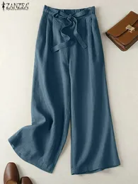 ZANZEA Summer Trousers Women Spring Wide Leg Pants High Waist Pantalon Casual Solid OL Work Palazzo Baggy Capris 240410