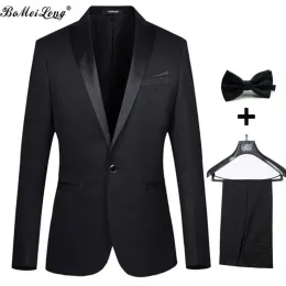 Tuxedos 2021 Hochzeitsanzüge für Mann Fashion Tuxedos Schwanzlack Männeranzug mit Hosen männliche Bräutigamjacke+Hantel+Krawatte
