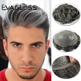 V Loop Gray Hair Men Toupee 0,08-0,1 mm Skin PU Human Remy Hair Protese Wig Full Hud Pu Hairpiece Men Toupee Hair Replacement 240412