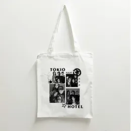 バッグトキオホテルの女性ショッピングバッグ漫画エコ再利用可能な女性トートバッグ女性のためのシリーズシッピングバッグ無料肩の買い物客バッグ