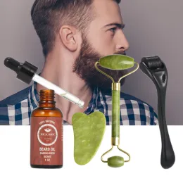 roller High Quality 4 in 1 Derma Massager/ Jade Roller / Beard Oil Kit Man Gua Sha Facial Tool Set for Father Day