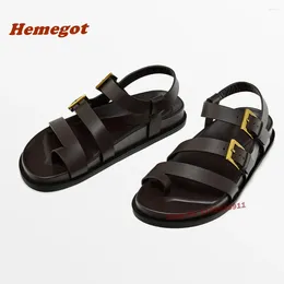 Casual Shoes Buckle Slingback Brown Sandals Pinch Toe Flat With Leather Women's Summer Gladiator Vacation Est 2024