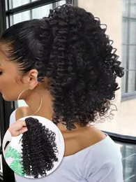 Rohe Burmse Curly Ponytail menschliches Haarverlängerungsclip in kurzen hohen Kordeln Afro Puff Bun Pony Schwanz Haarstück Haarteil 120 g 14 Zoll