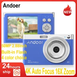 카메라 Andoer 4K 디지털 카메라 비디오 캠코더 50mp 2.88inch IPS 화면 자동 초점 16x 줌 내장 플래시 가방 손목 스트랩.