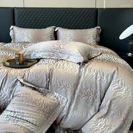 Defina a cama Jacquard de algodão egito de luxo de luxo egípcio de Yarn Grey Dividado