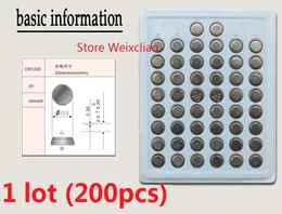 200pcs 1 partia Cr1220 3V litowo -jonowa komórka bateria CR 1220 3 VIION Monety Pakiet baterii Tray Pakiet 1530507