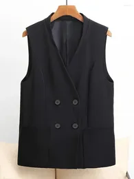 Women's Vests Vintage Spring Summer Suit Waistcoat Elegant Long Coat Simple Button Casual Black Gold Classic Fashion Office Wear