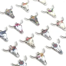 Charms 10pcs Multicolor Bullenkopf Silber Farbe Böhme Kuh Emaille Anhänger für Schmuckherstellung DIY Halskette Befunde 22x21mm