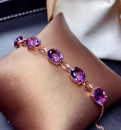 Новая мода Amethyst 18k Rose Gold Color Treasure Роскошное фиолетовое кристалл браслет драгоценного камня для женщин.