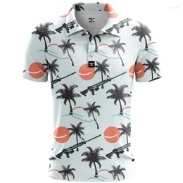 Polos maschile Palm Tree Resort 3D Shirt Polo Stampa Man Hawaiian Vacanza Beach Pique Short Short Summer Funny Gun Drove Tees