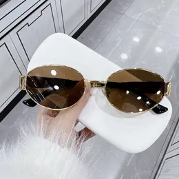 High Quality Women's Oval Frame Designer Sunglasses Women's Metal Temple Green Lens Sunglasses Retro Small Round Frame Sexy Little Girls Glasses with Box