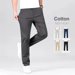 Erkek pantolon saf pamuk elastik gündelik klasik düz renkli iş düz dört sezonluk pantolon marka kıyafetleri siyah haki gri