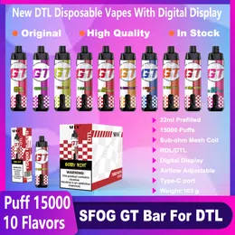 Новый 15000 Puff Shisha Vaper Sfog GT Bar Dtl Puff 15000 Одноразовые вейпы 15K Puff 22ml Cartridge Pod Vape 600mah al bs fakher Vapor Pen Vs Puff 18000 BC5000 12000 12K