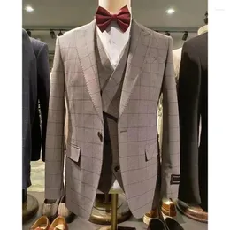 Мужские костюмы 2024 Бизнес 3 штуки (пиджак жилет с брюками) модный высокий кнопку.