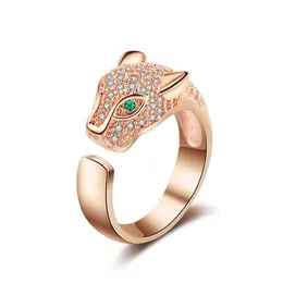 Rhinestone Crystal Leopard Head Ring Wedding Brand Jewelry Christmas Gift Women Finger Rings 240420