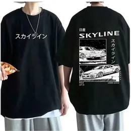 Мужская футболка мужская хлопковая футболка Япония аниме аниме AE86 Печать Slve Slve Summer Casual Unisex T R34 Skyline GTR JDM Drift Car Негабаритный топы Y240420