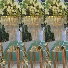 Party Decoration 6pcs)Top Ranking 3 Layers Tall Gold Metal Crystal Flower Stand For Wedding Table Centerpiece