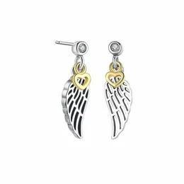 925 Sterling Sivler Wings Yellow Gold Plated Love Heart Earrings 여자 여자 파티 보석 P5159918에 대한 오리지널 선물 상자 세트