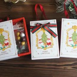 선물 랩 23x5x15cm 5 pcs 골드 레드 크리스마스 트리 디자인 상자 리본 핸들 쿠키 초콜릿 베이크 소형 포장 사용