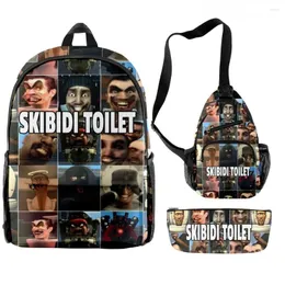 Rucksack Skibidi Toiletten -Cartoon -Rucksäcke 2024 Game Daypacks 3 Stück Sets Reißverschluss Rucksack Umhängetasche Stift