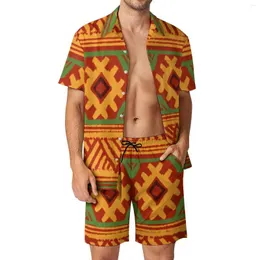 Herren Trailsuits Vintage ethnische Männer Sets abstrakte Kunst lässig Shorts Sommer Hawaii Beach Shirt Set Kurzärmler.