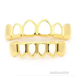 Denti Gold Grillz Set di gioielli hip hop da uomo di alta qualità Sier Grili vuoti