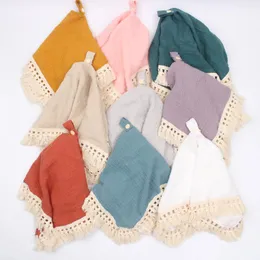 Blankets Cotton Mini Baby Tassel Blanket With Pacifier Dummy Holder Infant Muslin Gauze Soother Towel Borns Shower Gift