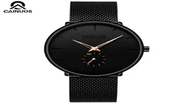 Cainuos Fashion Mens Watches Top Quartz Watch Men 캐주얼 슬림 메쉬 스틸 방수 스포츠 감시 릴로고 Masculino7862627