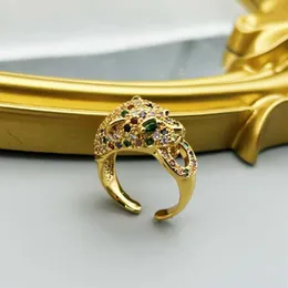 Designer Popular Medieval Vintage Copper Plated True Gold Wax Set Colorful Zirconium Carter Cheetah Opening Adjustable Ring ARX7