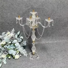 Party Decoration Wholesale Clear Candlestick Holder Candelabra 5 Arms Acrylic Tall Candle Centerpiece For Wedding