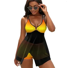 Mutada de banho feminina linda verão de verão tankini maiô sexy abstract arte impressão de biquíni conjunto feminino