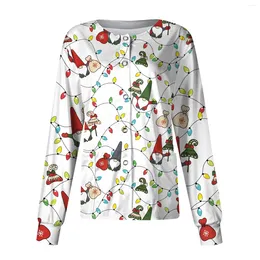 Magliette da donna maglietta per infermiere natalizia top per donna casual a maniche lunghe con cardigan stampato a petto singolo