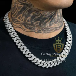 GRA 인증서 15mm 3 행 힙합 보석 S925 실버 VVS Moissanite Cuban Link Iced Out Miami Cuban Link Chain Rapper Jewelry