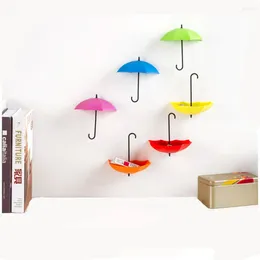 Estatuetas decorativas 6pcs/conjunto guarda -chuva colorida ganchos de parede ganchos de decoração multicolor racks recipientes organizadores banheiro de cozinha pendurada