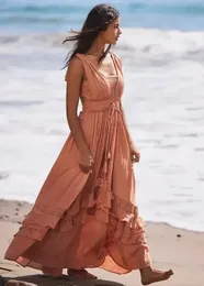 canwedance Summer Beach Dress Sleeveless Cotton Maxi Dresses Boho Style Solid Color Lace Ruffled Sundress Mujer Vestidos 240420