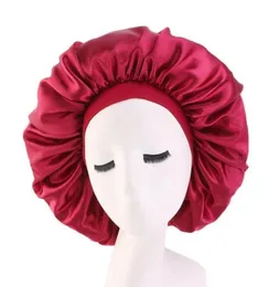 Masna szeroka pasek Bonnet Satyn Cheveux Nuit Women Chemo Cap Beauty Salon Cap Satin Bonnet Cover Hat7444948
