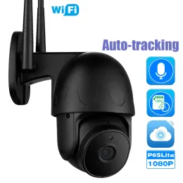 Câmeras ao ar livre rastreamento automático humano wi -fi IP Câmera de pessoas rotatáveis rastrear com alarmes girando de áudio talk tf cartão p6slite app