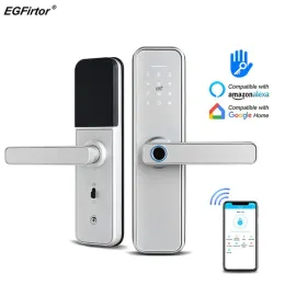 Control EGFirtor TTLock Bluetooth Fingerprint Wood Door Lock APP Remote Control Password IC Card Key Electronic Smart Apartment Lock X5