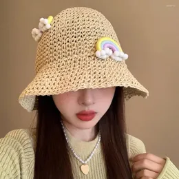 Berets Summer Bow Straw Hat модная мода модная милая складная ведро сладкое дышащее рыбацкое шап