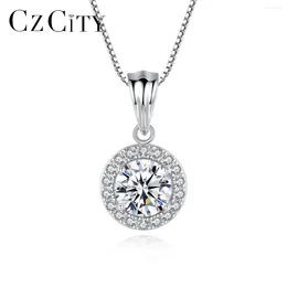 Pendants CZCITY Moissanite Diamond Pendant Necklaces Round Classic Simple For Women 925 Sterling Silver Luxury Chain Trending Iced 1CT