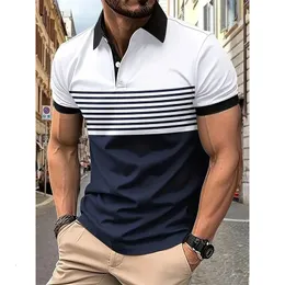 Mens fashion short -sleeved striped stamps Poloshan casual lapel POLO shirt 240420