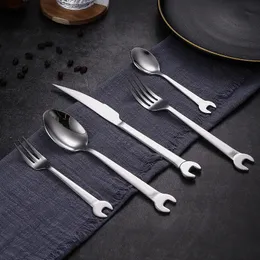 6pc/set Creative Wrench Shape Tea Fork 304 Stainless Steel Dinner Spoon Coffee Cutlery Set Tableware Family Camping Kitchen